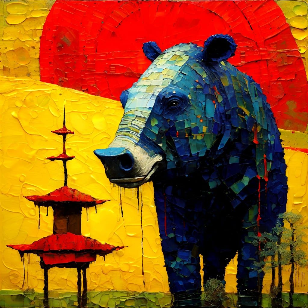 Textured Naive Landscape Encaustic Painting