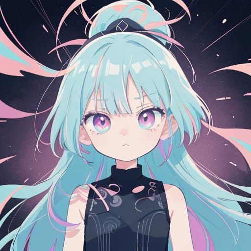 Multicolored Eyes Anime Portrait in Vibrant Flat Colors