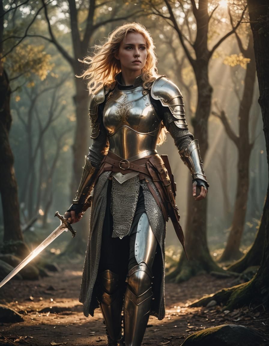 Gorgeous Paladin with Enchanted Sword in Film Still