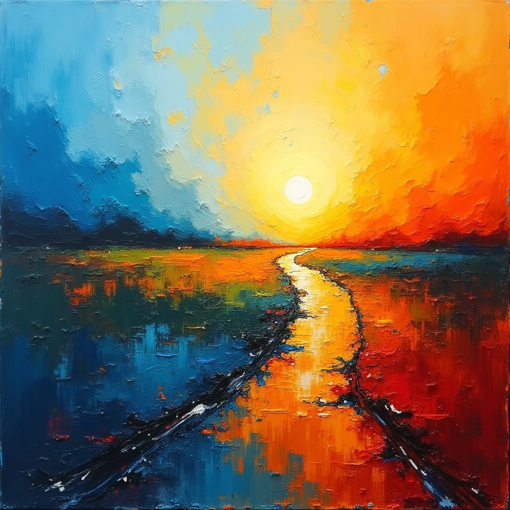 Expressive Abstract Landscape in Vivid Colors