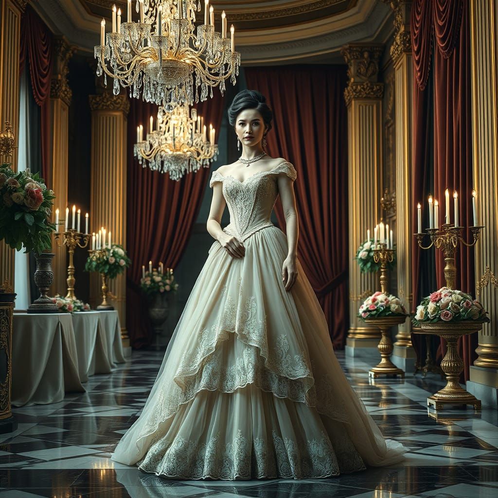 Elegant Victorian Aristocrat in Luxurious Ball Gown