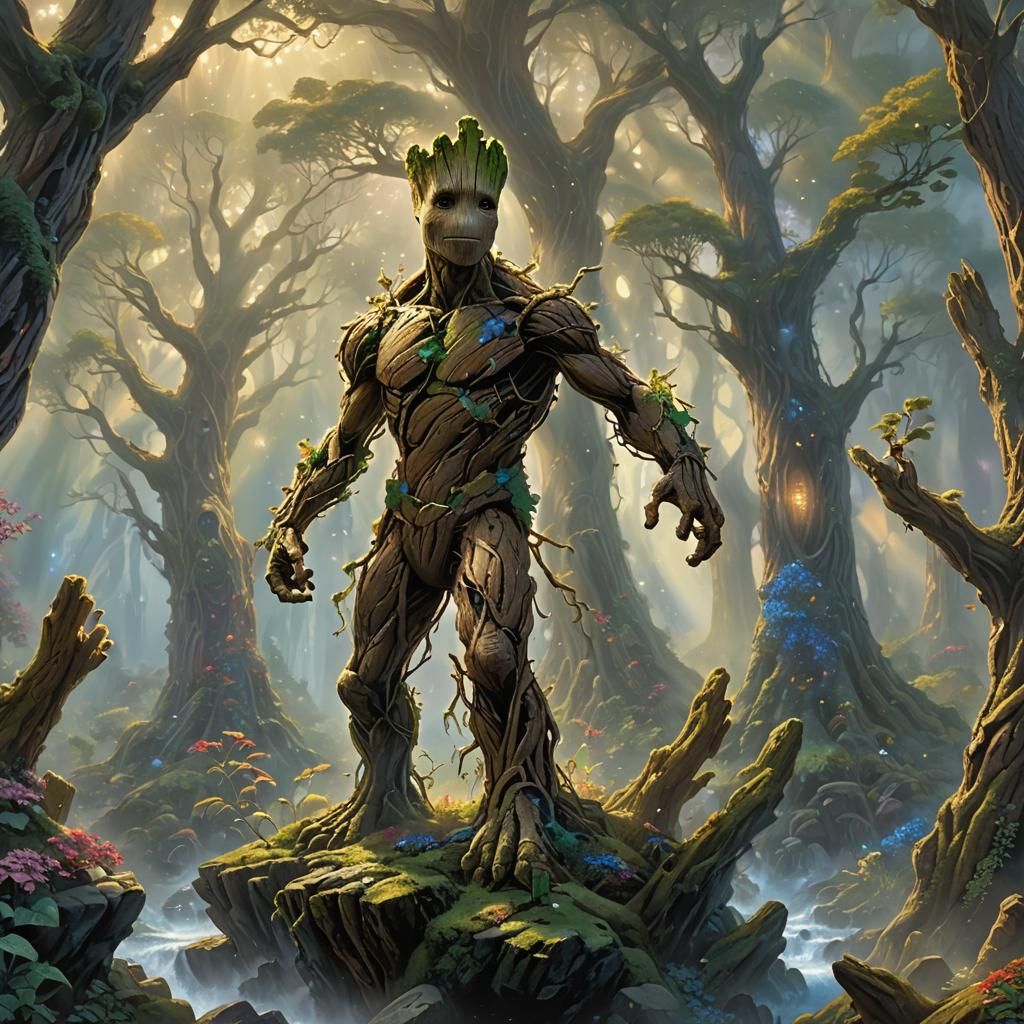 Ethereal Groot in Fantasy Landscape