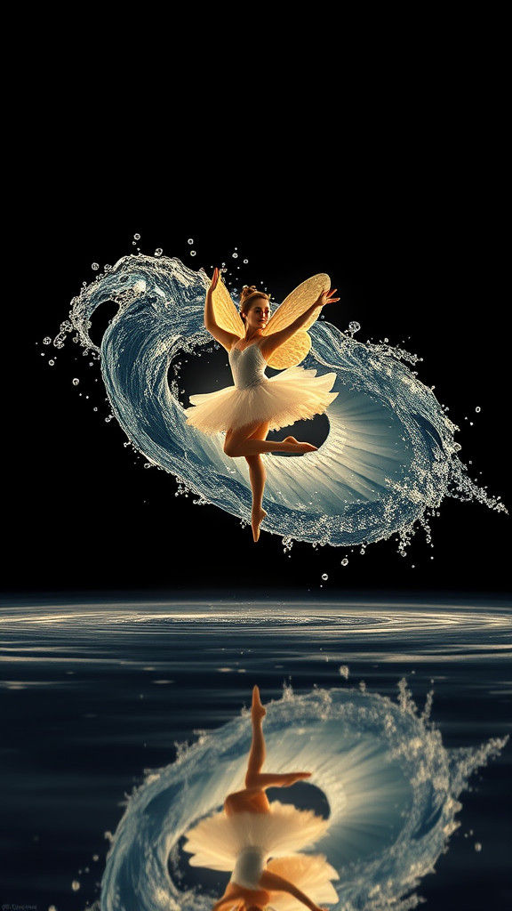 Fairy Ballerina in Water Vortex: Hyperrealistic 8K Art
