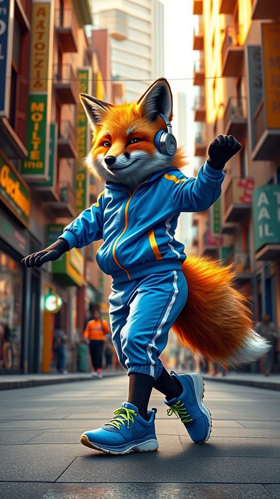 Vibrant City Fox in Hyperrealistic Style
