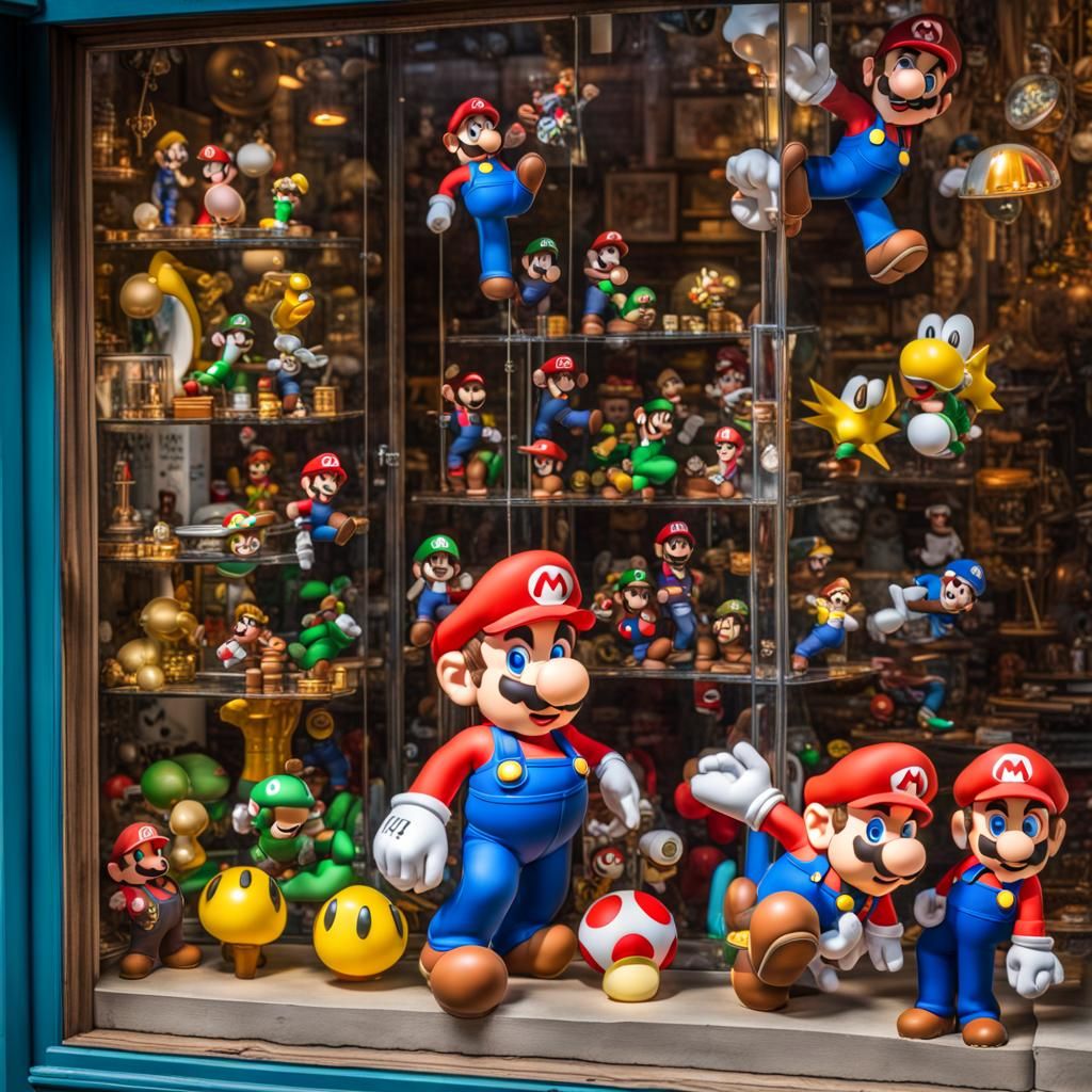 Toy Shop Window Displaying Super Mario Bros. Items