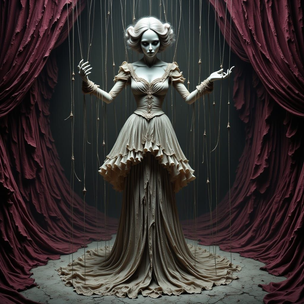 Porcelain Marionette Dances Against Her Will in Dark Fantasy...