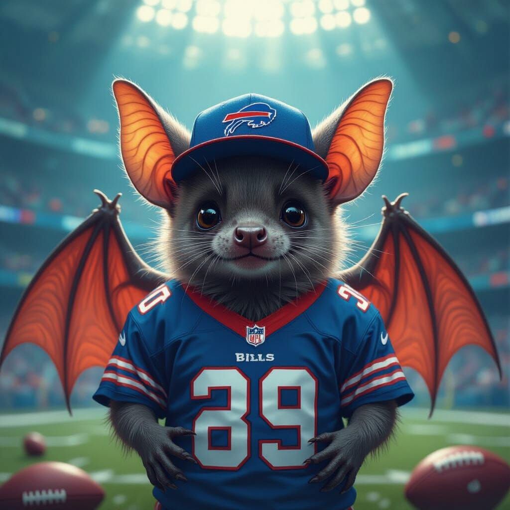 Bat Dressed as Bills Fan in Detailed Matte Painting