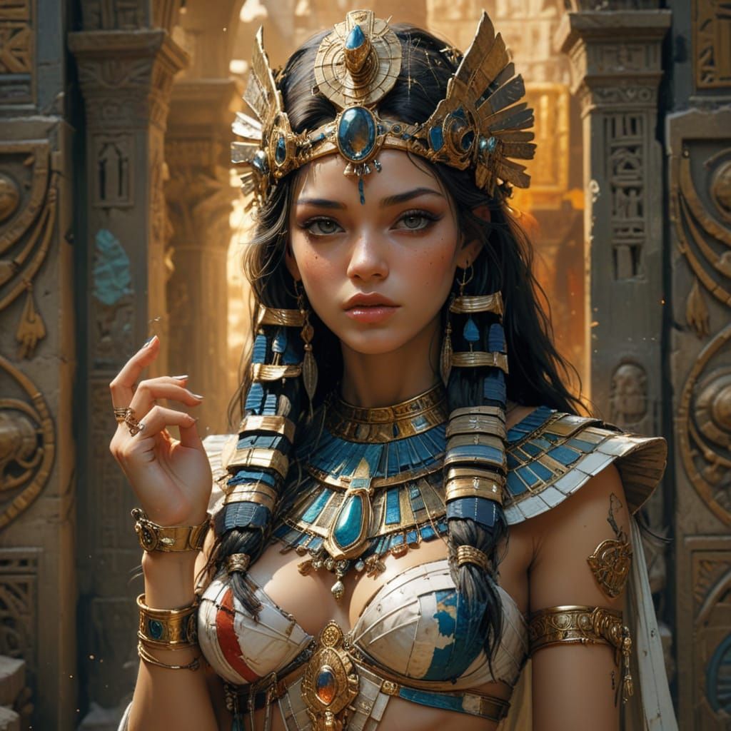 Egyptian Princess Portrait in Stone Temple