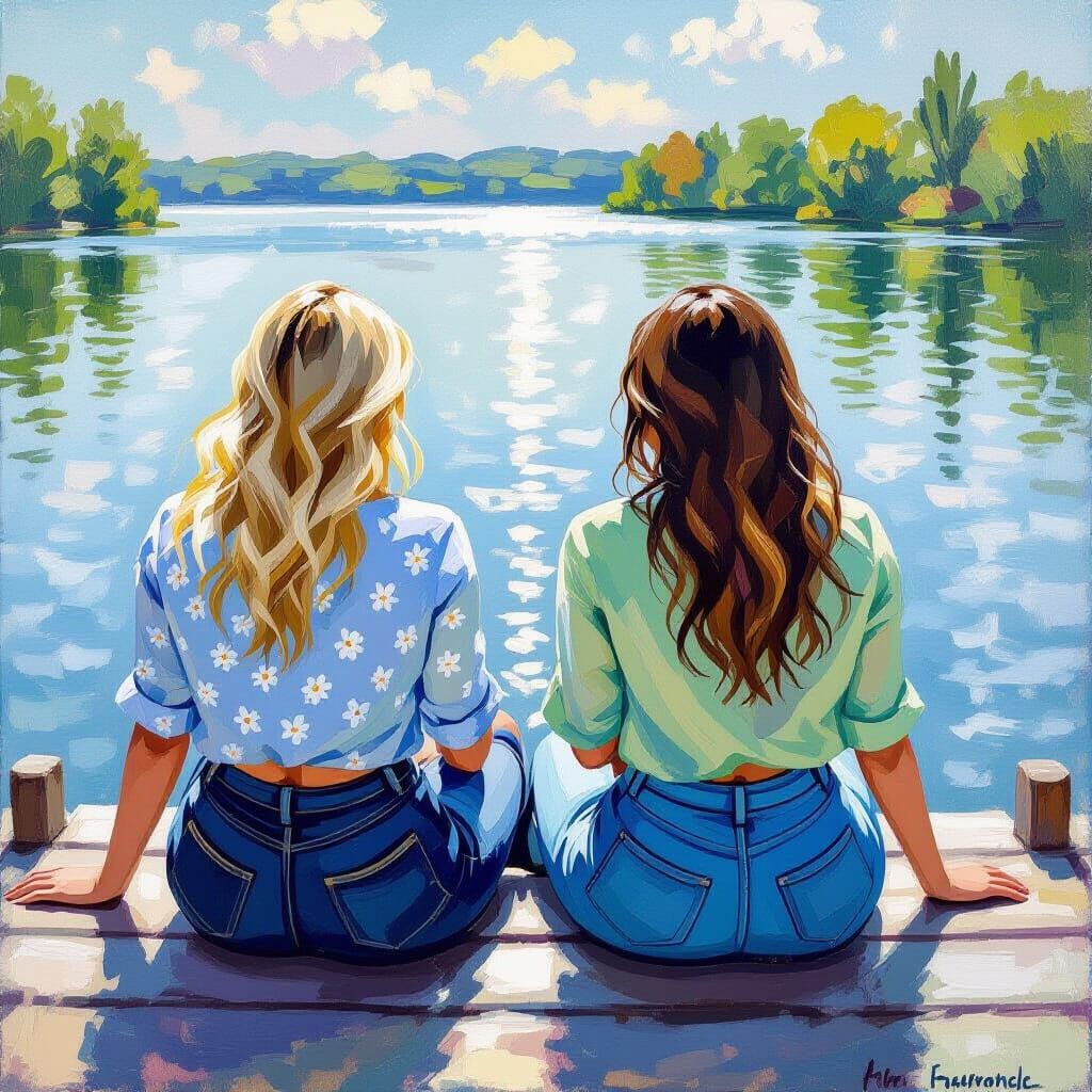 Impressionistic View of Friends by a Lake