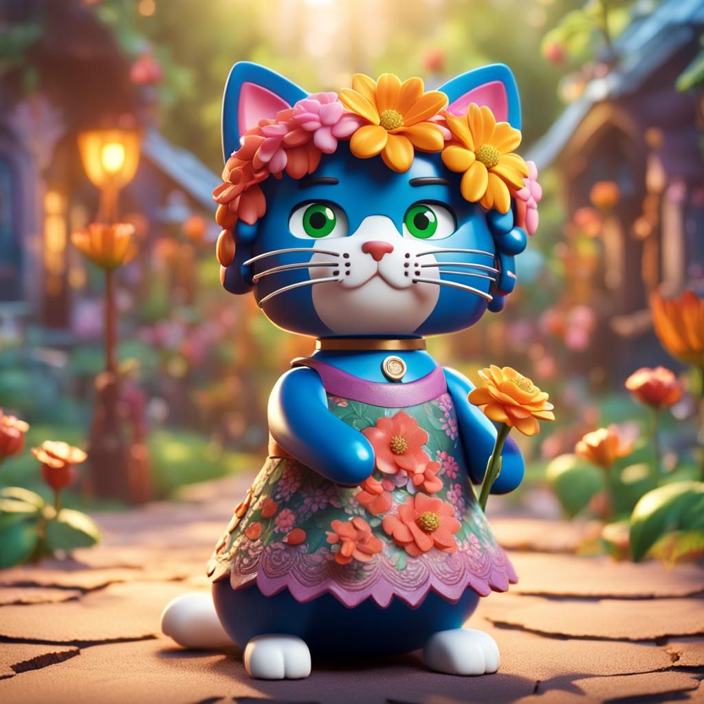 Playmobil Cat Singer with Flower, Digital Art