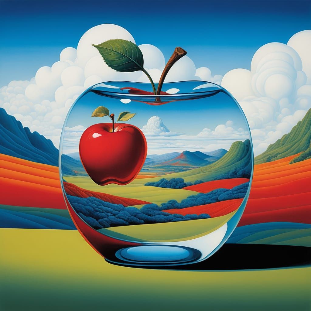 Surrealist Glass Apple in Vibrant Dreamscape