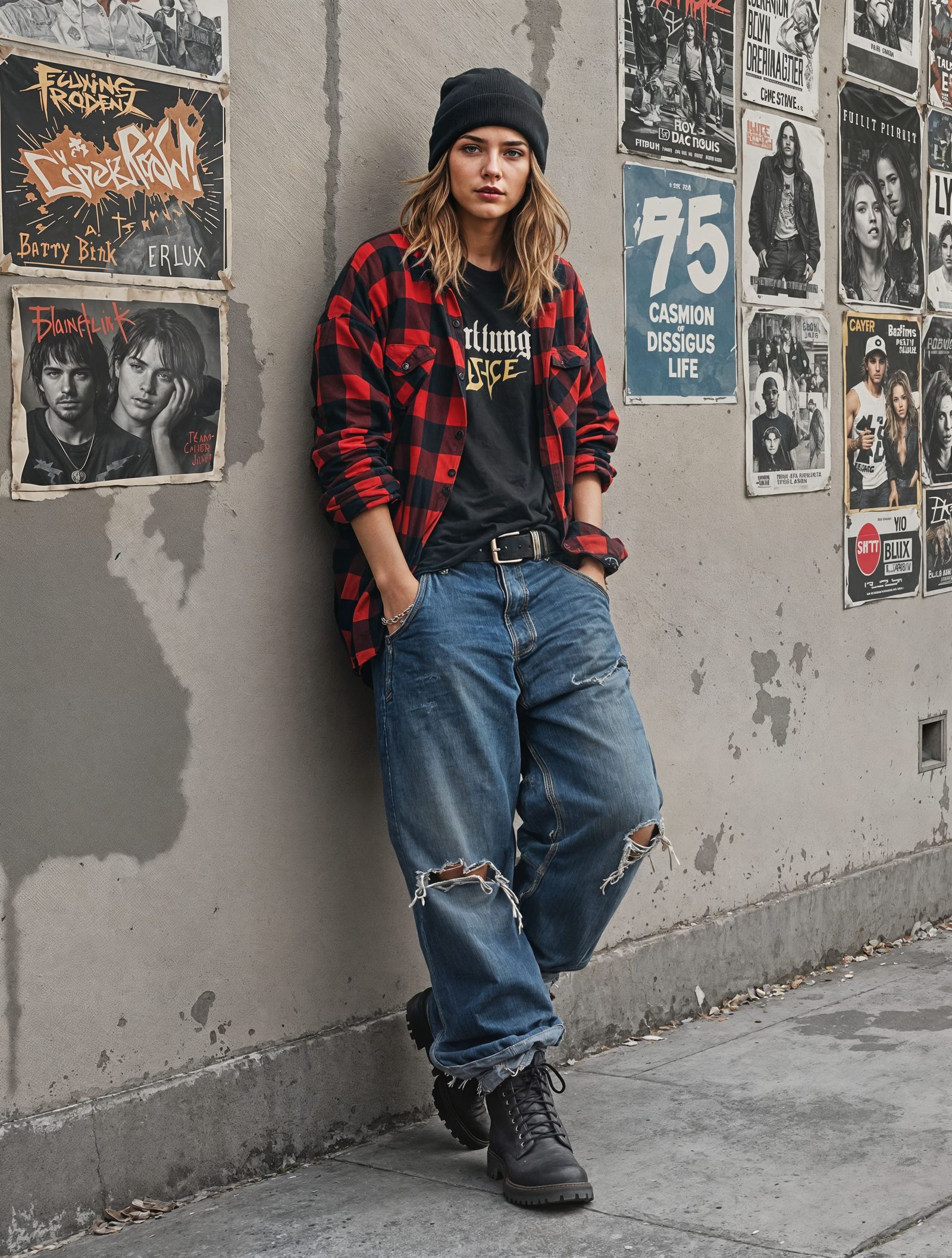 Grunge Icon Leans Against Concrete Wall
