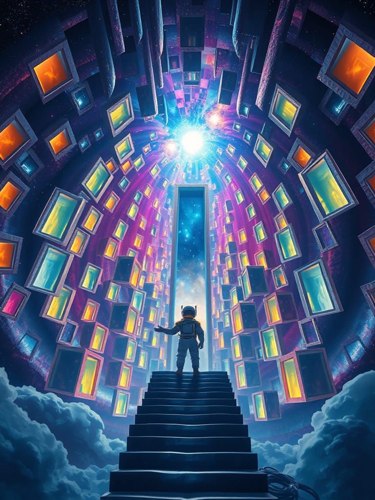 Astronaut and Leaking Portals in Ethereal Digital Painting