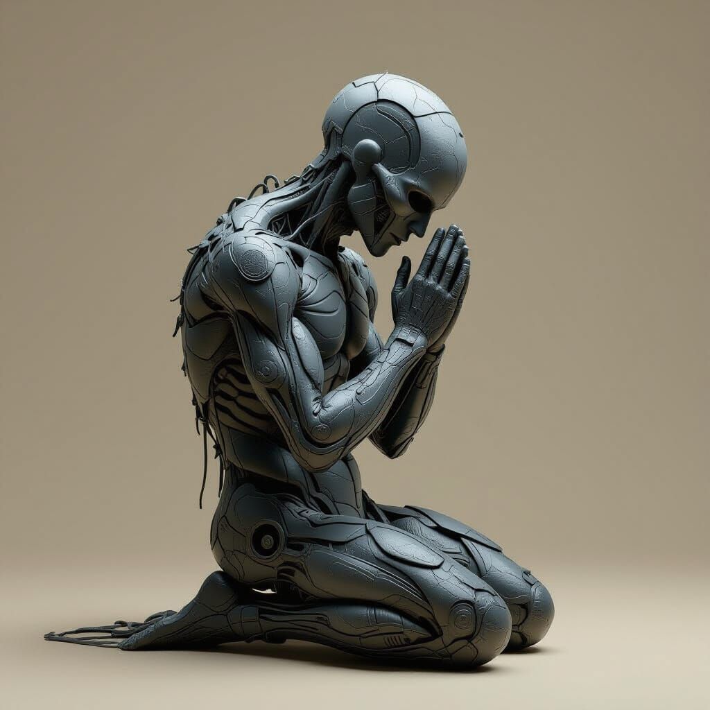 Biomechanical Figure in Prayer, Giger-esque Style