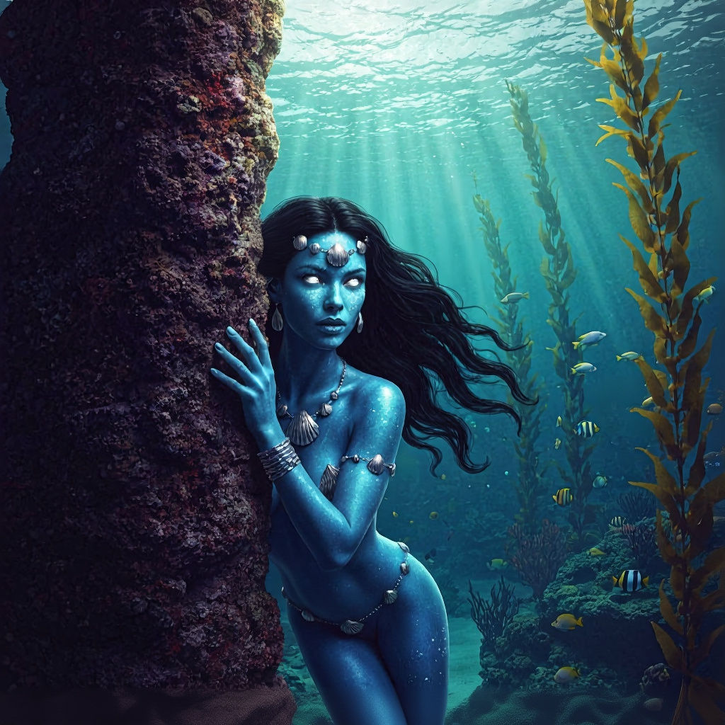 Moody Water Spirit in Dark Turquoise Depths