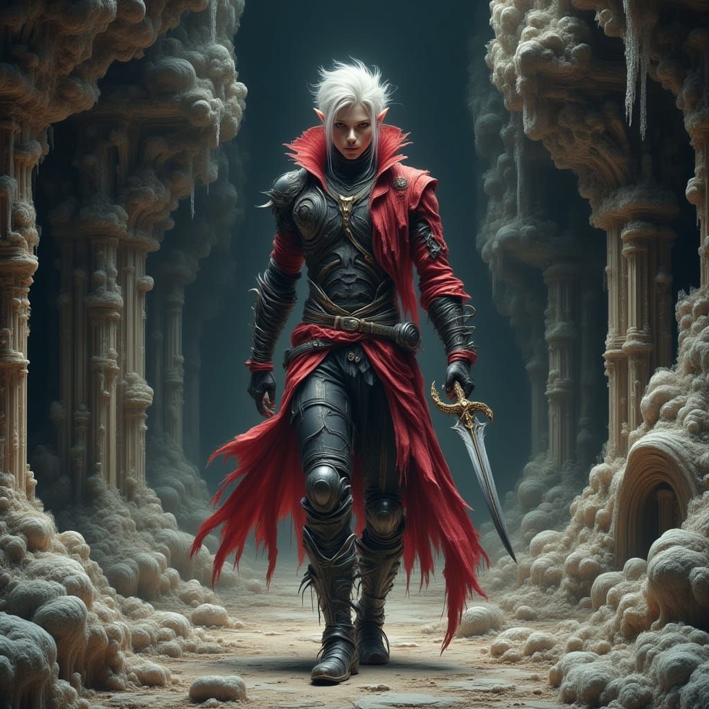 Albino Elf Rogue in Forgotten Cyberpunk City