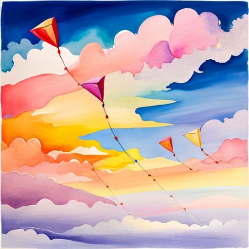 Pastel Kites in Watercolor Sky