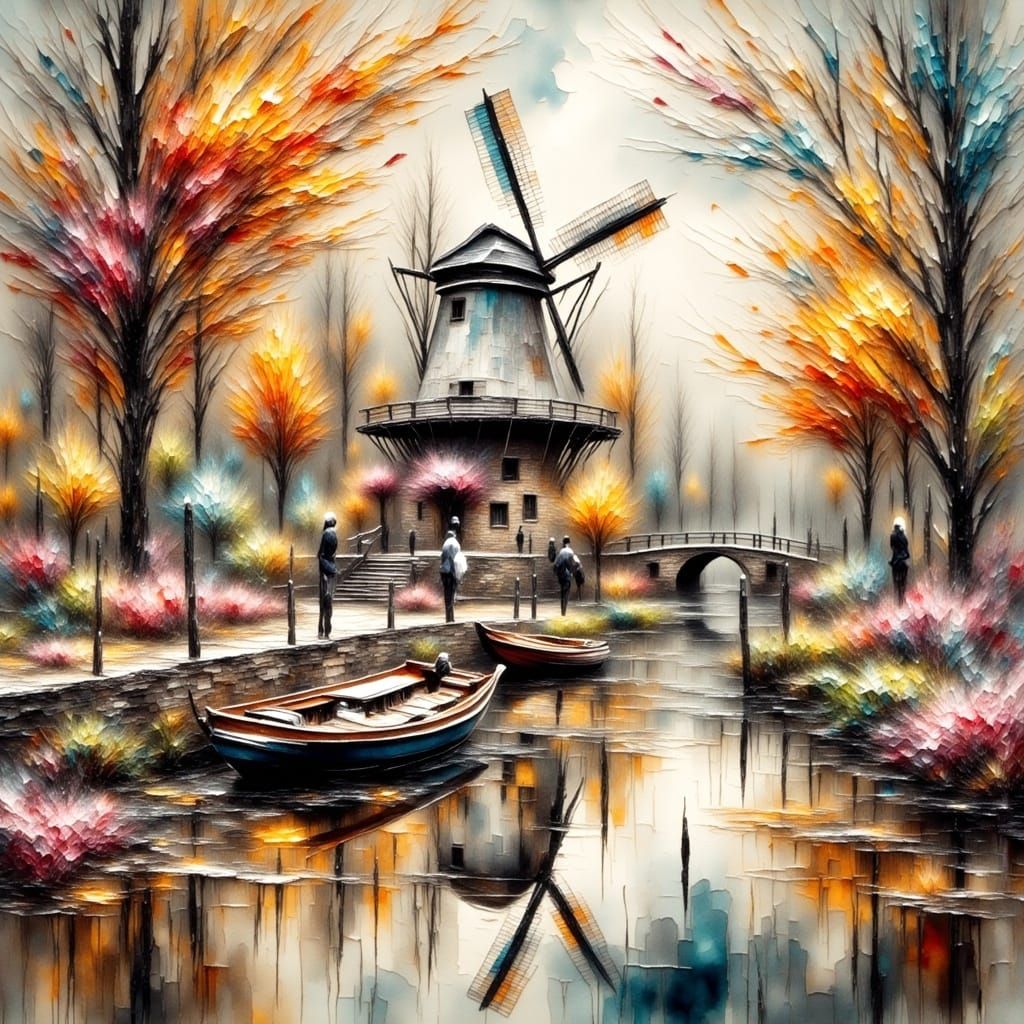 Amsterdam in Gritty Watercolor Style with Dutch Icons