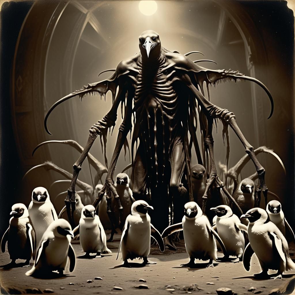 Lovecraftian Horror: Grotesque Daemon and Penguin