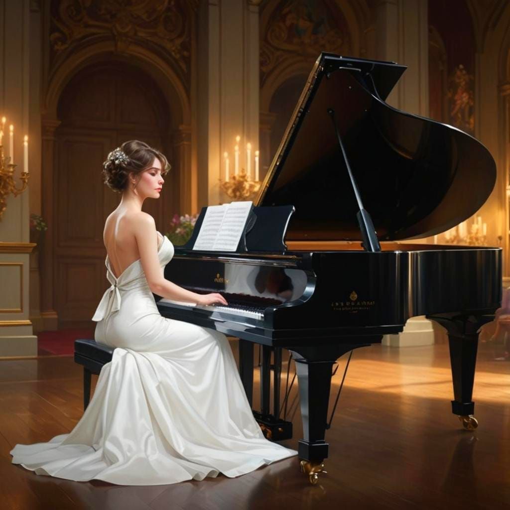 Concert Pianist Portrait in Art Nouveau Style