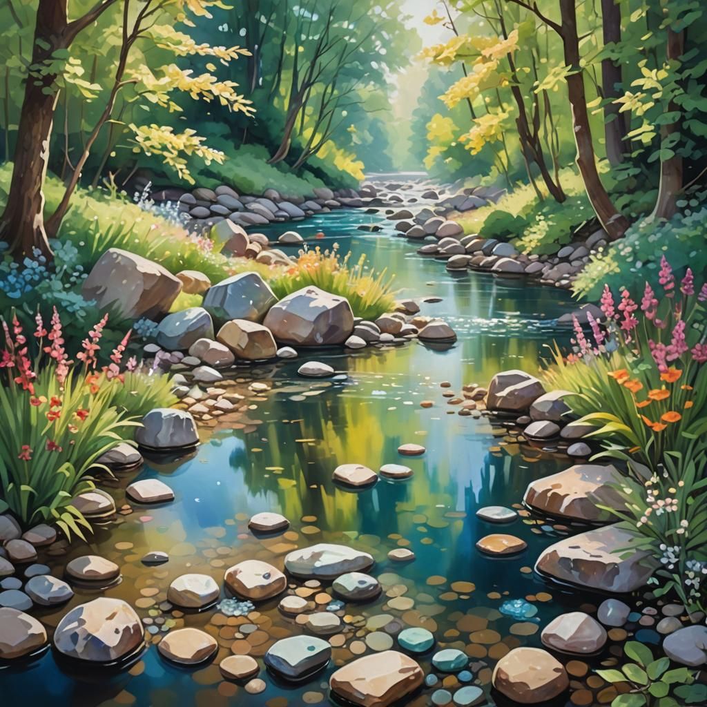 Crystals Glisten in Impressionistic Stream Landscape