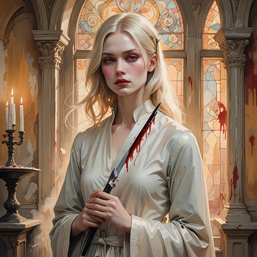 Whimsical Nunnery Scene in Delicate Watercolor Style