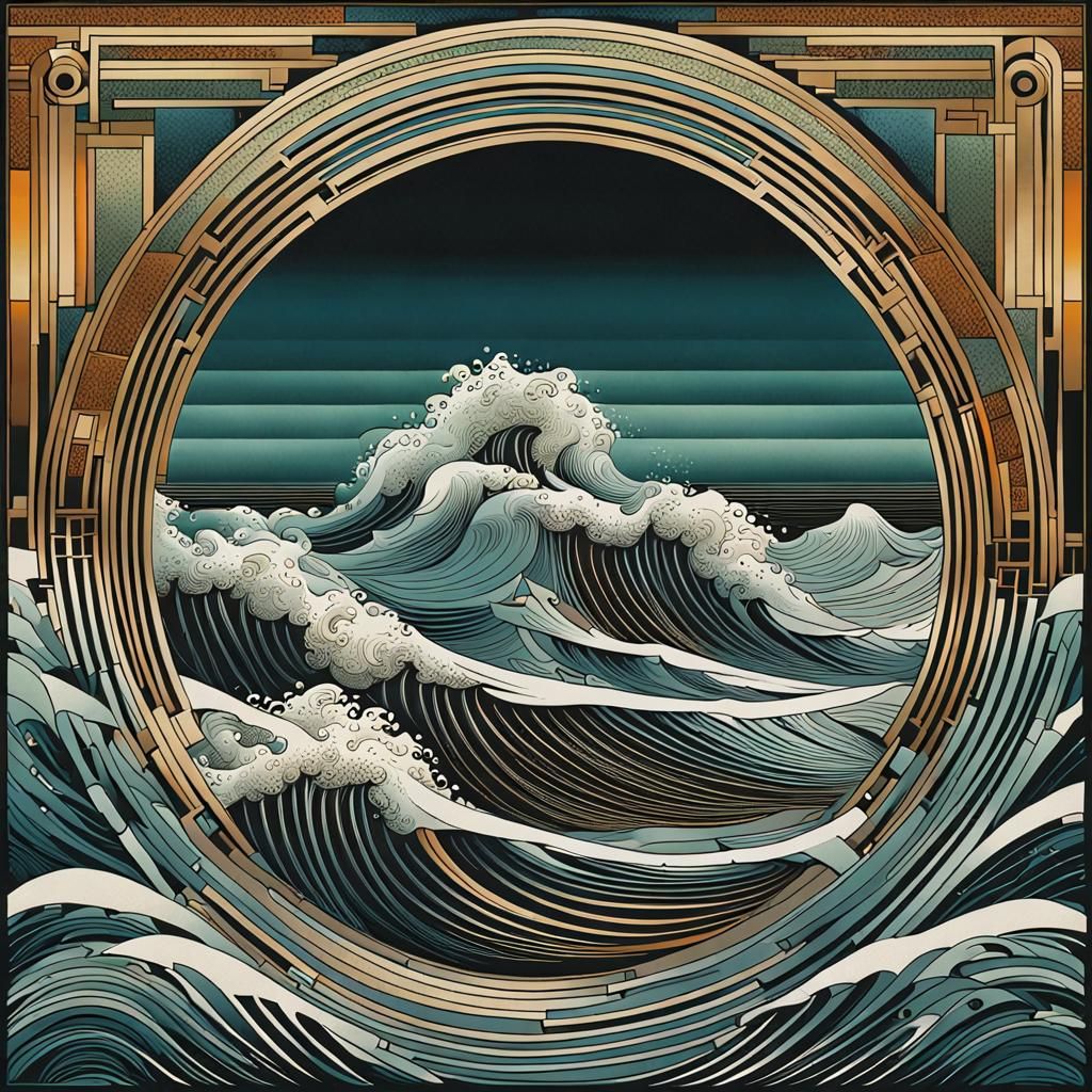 Geometric Sea Engraving in Steel Style