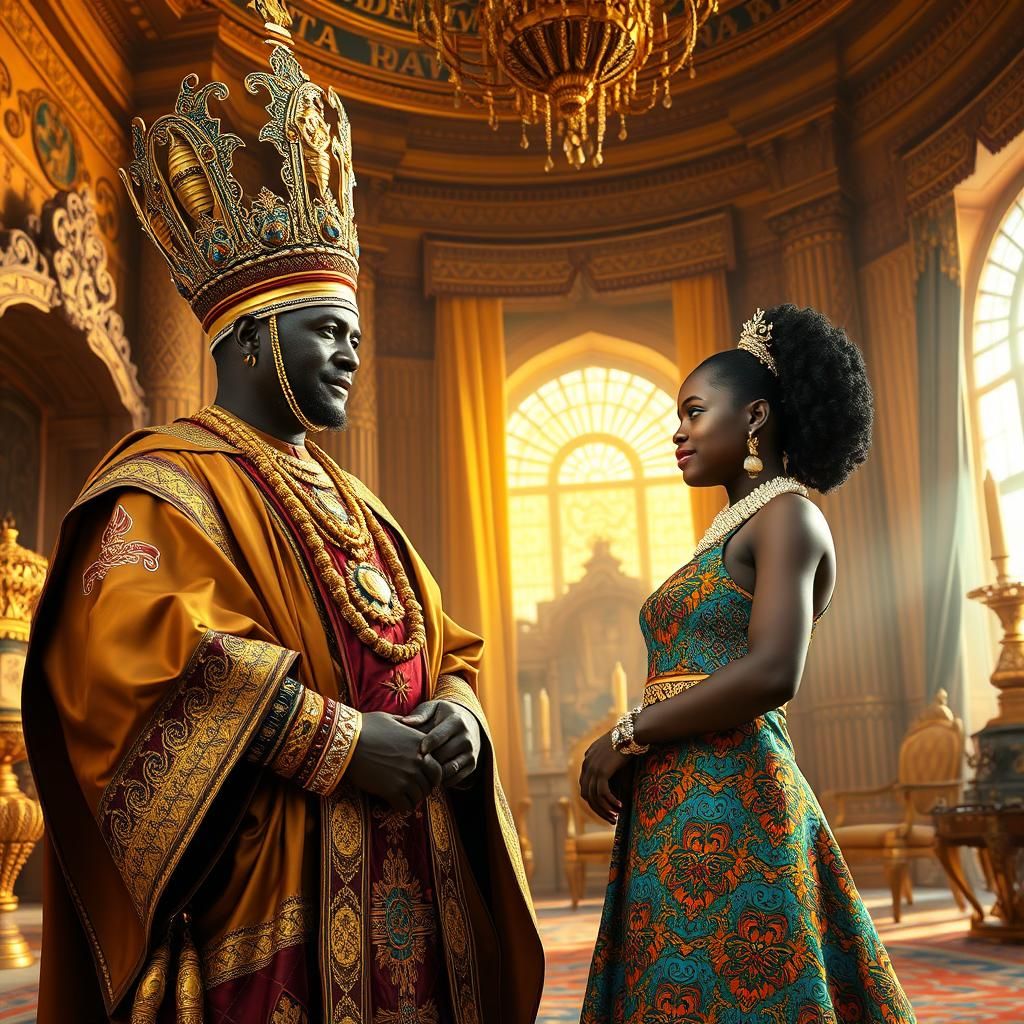 Nigerian King and Daughter in Palace, Fantasy Concept Art