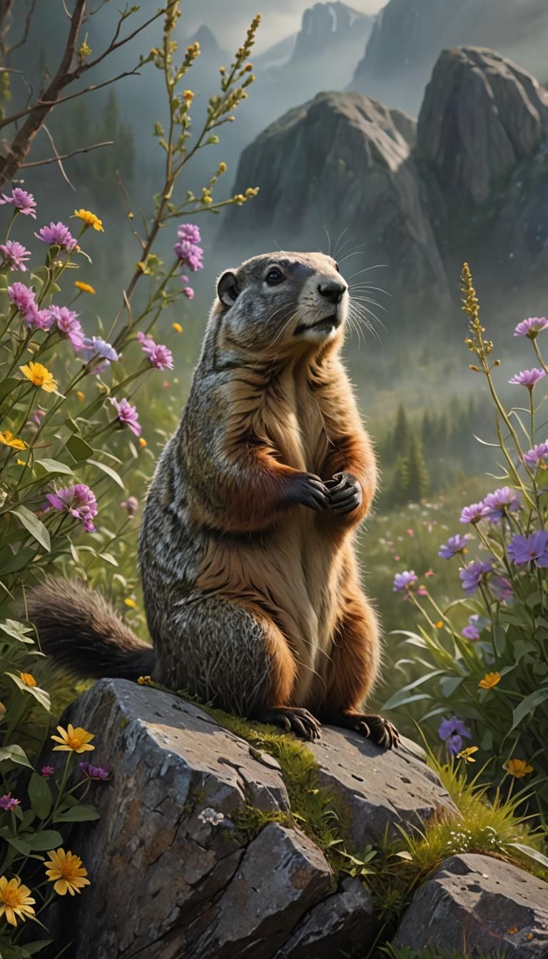 Marmot in Ethereal Thicket: Digital Matte Painting