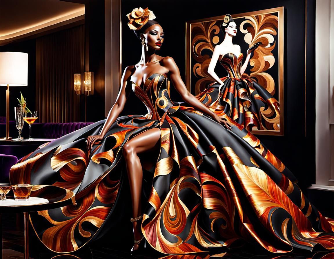 Woman in Florentine Marquetry Gown: Digital Art