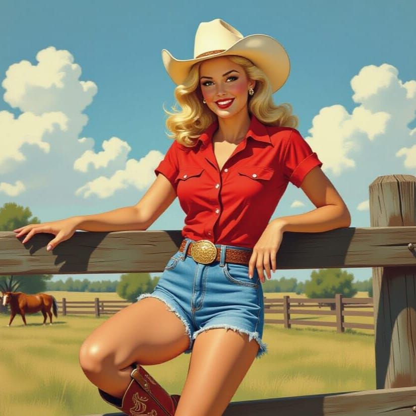 Woman in Cowboy Boots Leaning on Ranch Fence