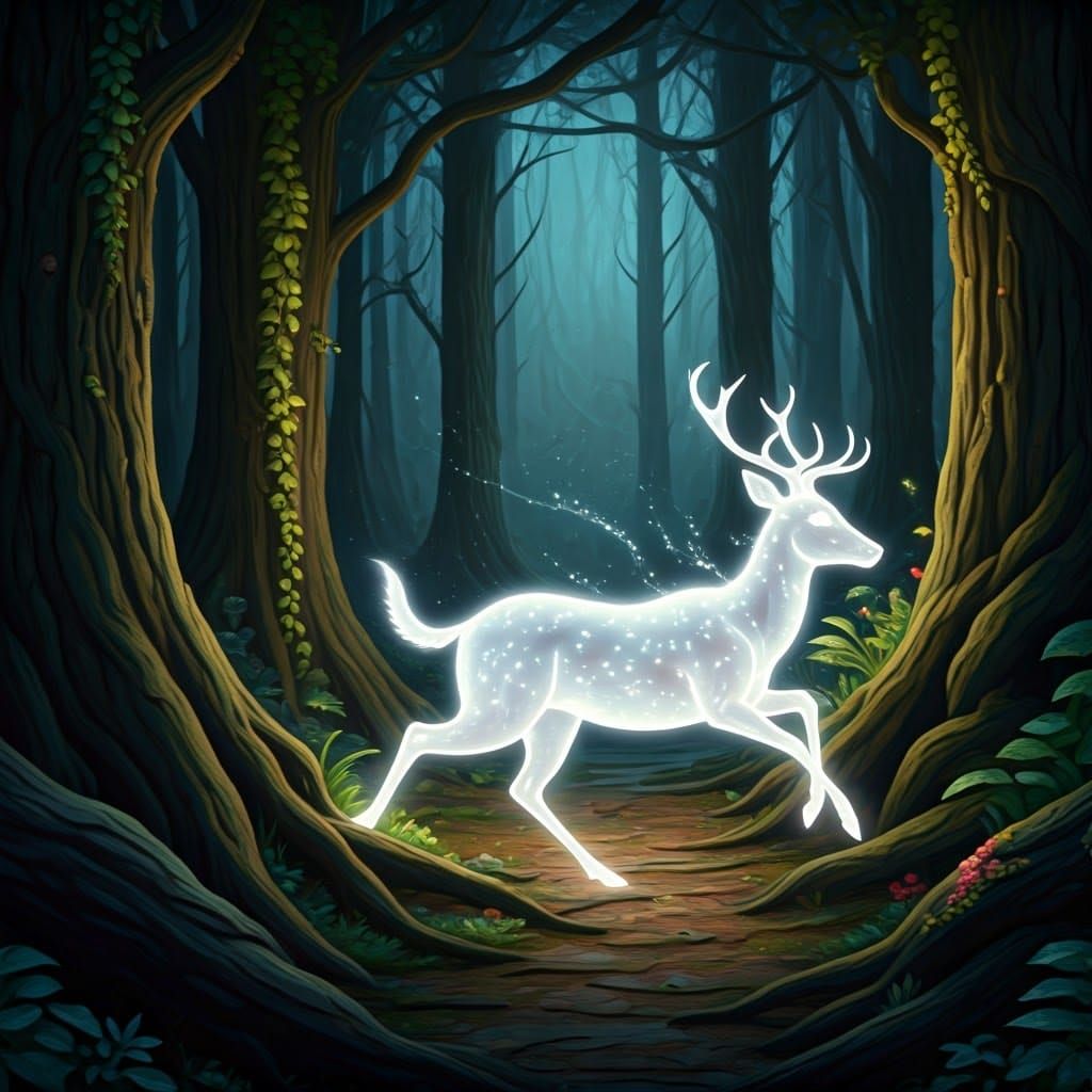 Ethereal Deer Spirit in Enchanted Forest