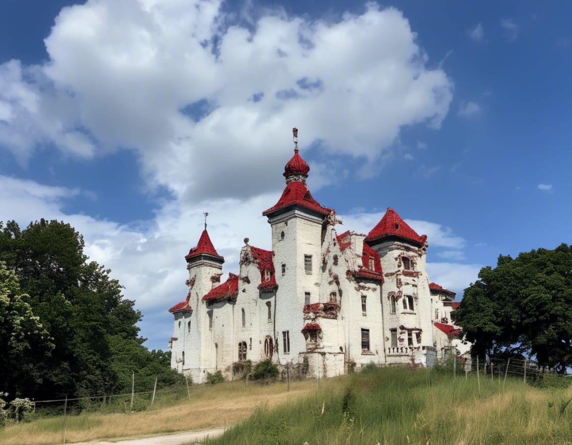 Fairycore Castle with Red Roofs and Flower Lawns