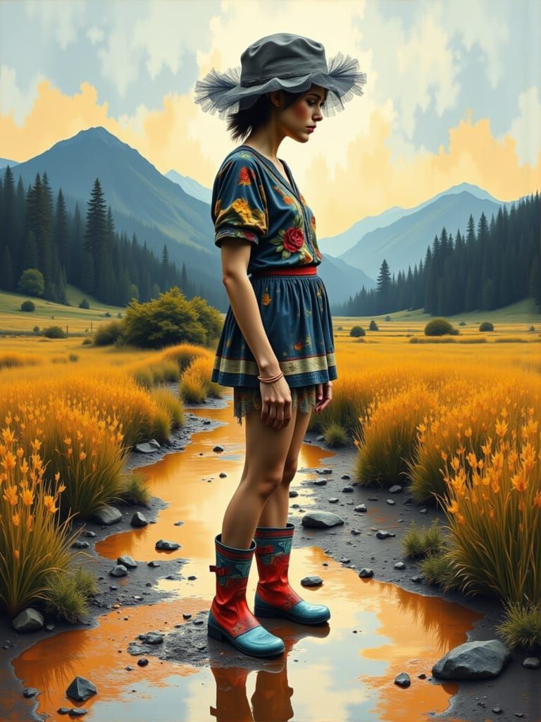 Double Exposure Person in Rain, Vision Board Collage