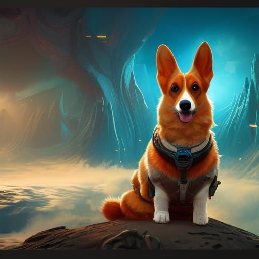Futuristic Corgi Dog in Detailed Matte Painting