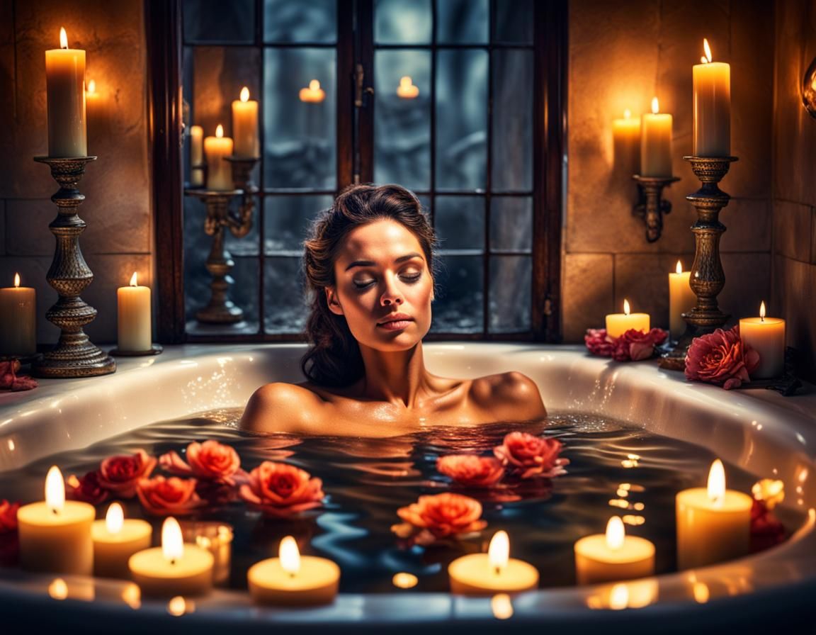 Relaxing Candlelit Bath: Detailed and Realistic