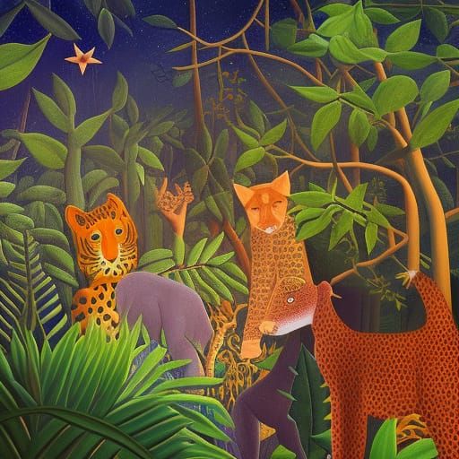 Starry Jungle Night Inspired by Rousseau