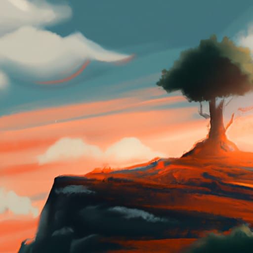 Sunset Silhouette: Tree on a Hill
