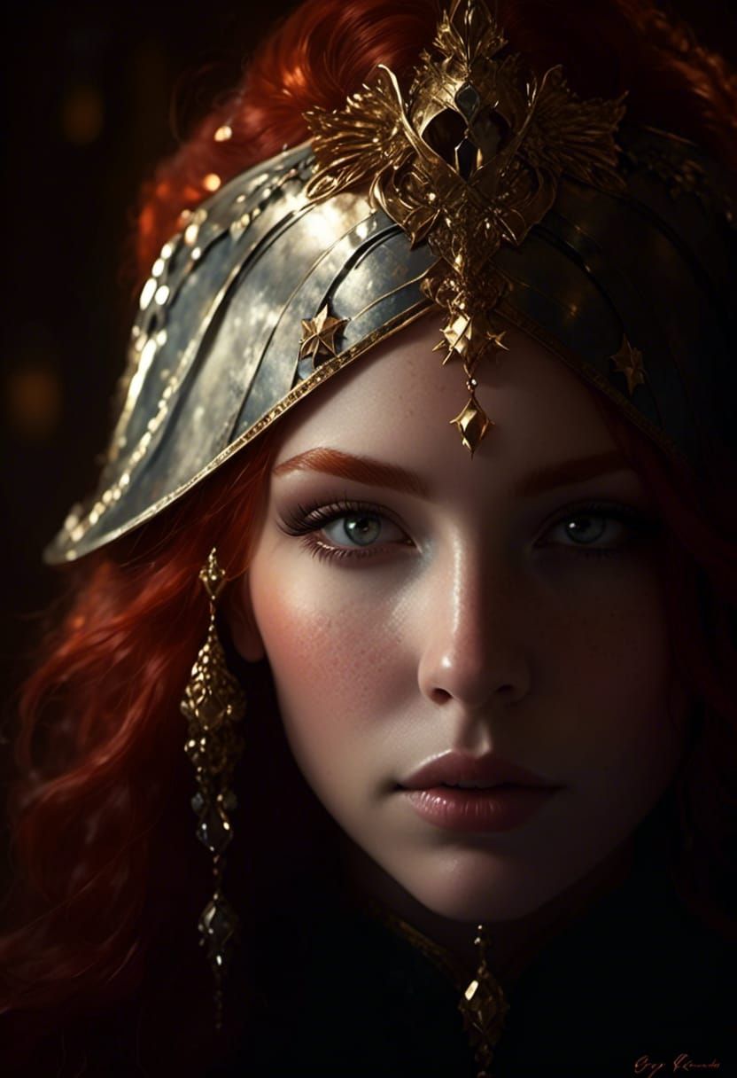 Red-Haired Goddess Portrait in Rococo Style