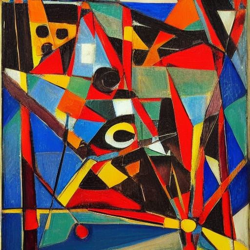 Cubist Cat Portrait with Carrot in Geometric Abstraction