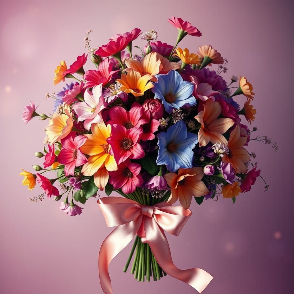 Whimsical Flower Bouquet in Iridescent Glow