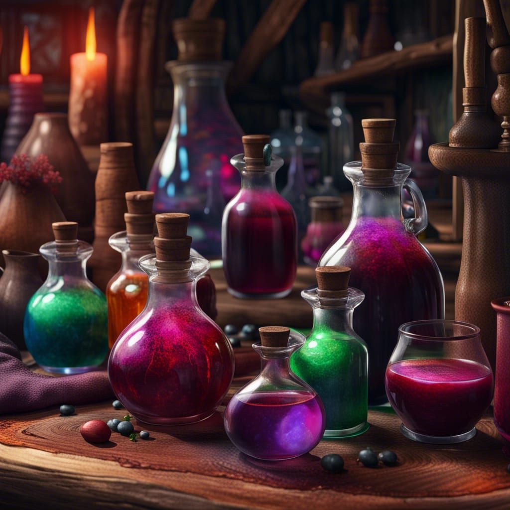 Potions in a Witch's House, Photorealistic Rendering