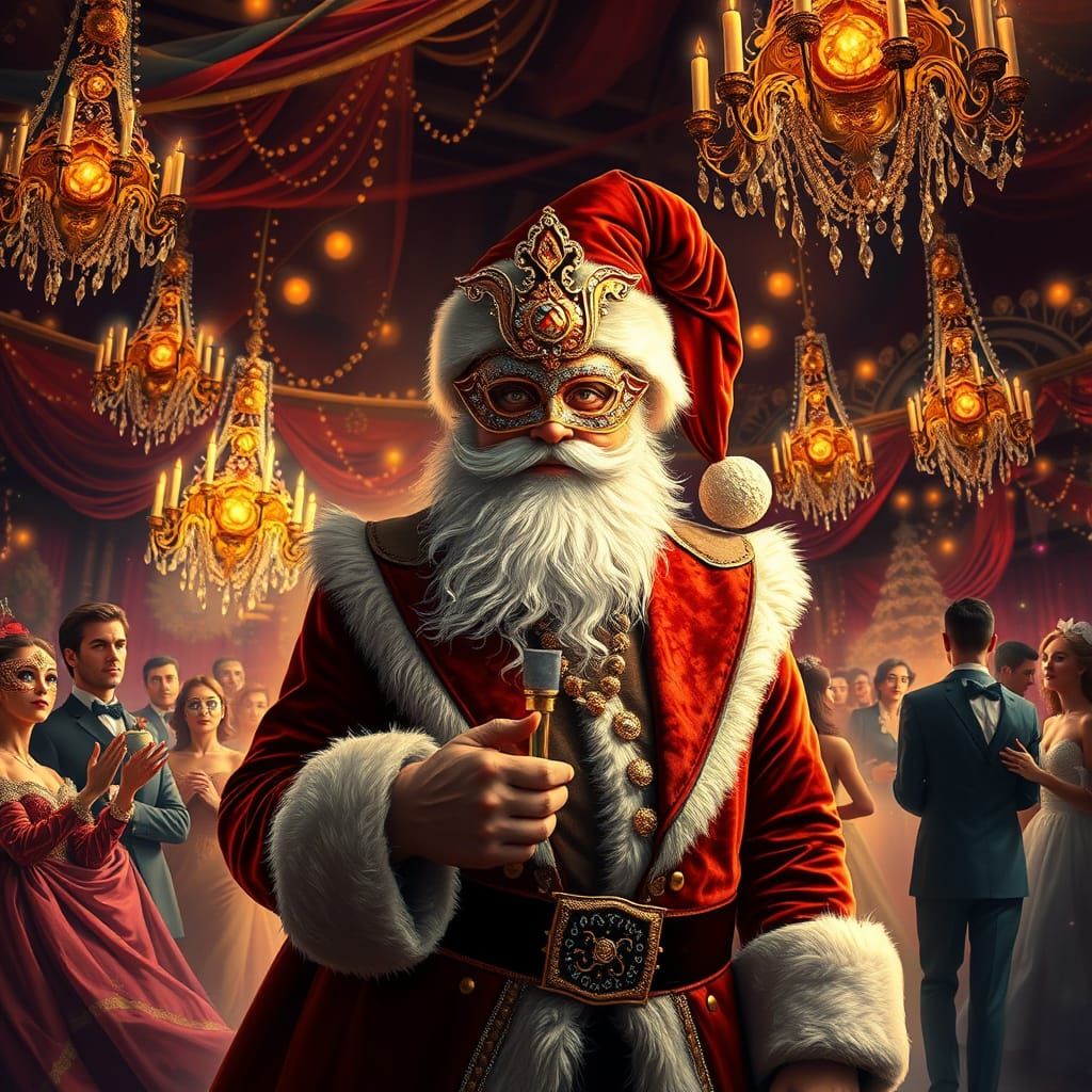 Santa Claus at a Magical Masquerade Ball