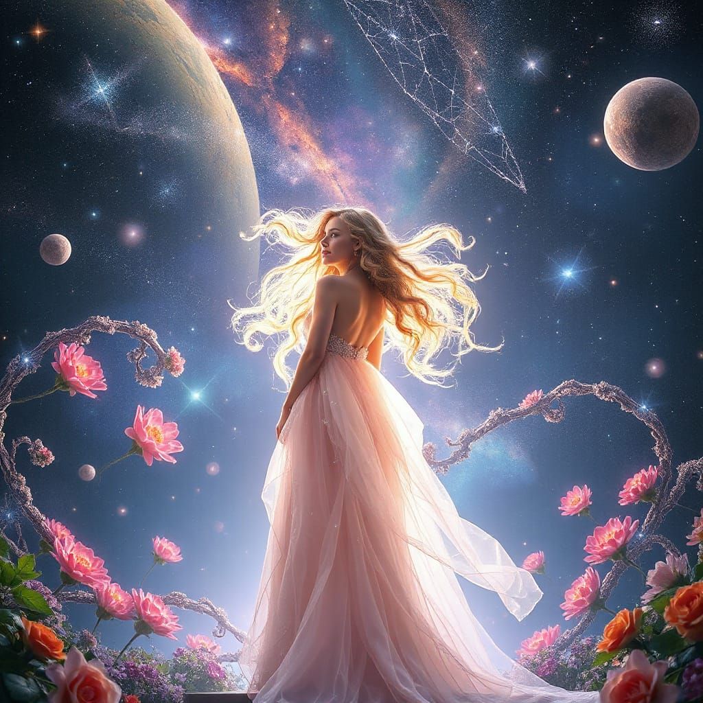 Celestial Goddess in a Cosmic Garden