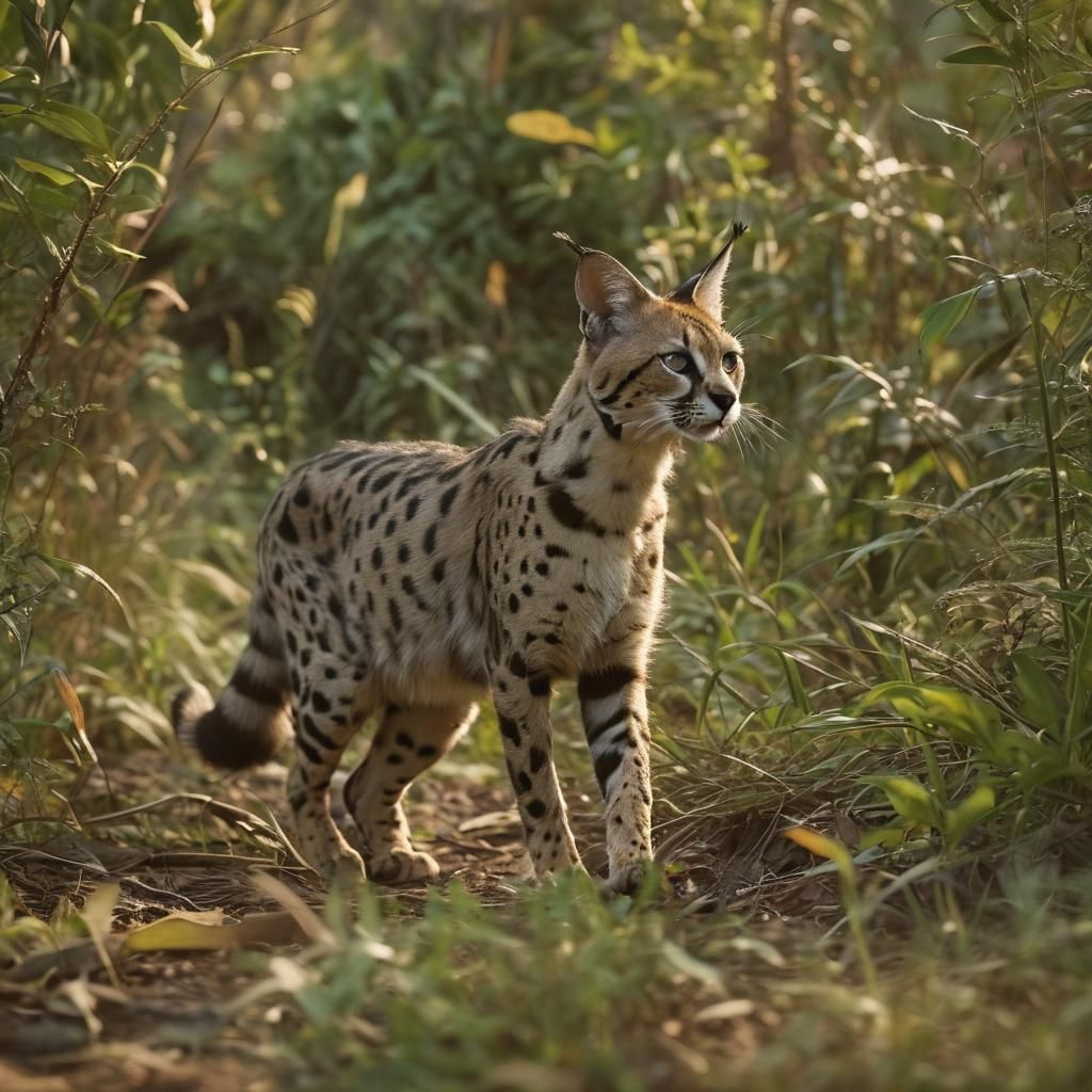 Serval Prancing Through Jungle in Cinematic Style
