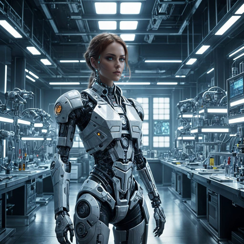 Epic Cyberpunk Laboratory with Beautiful Female Cyborg