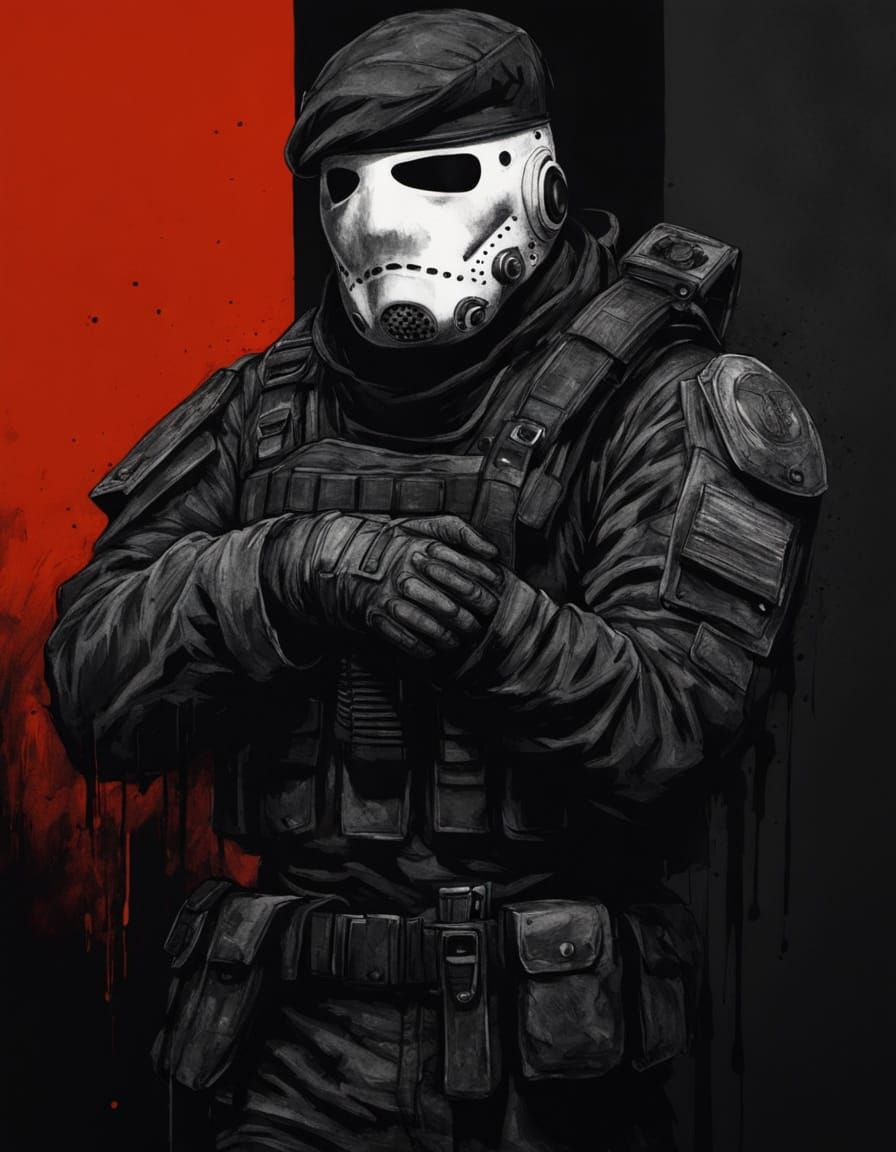 Faceless Soldier Concept Art in Noir Style
