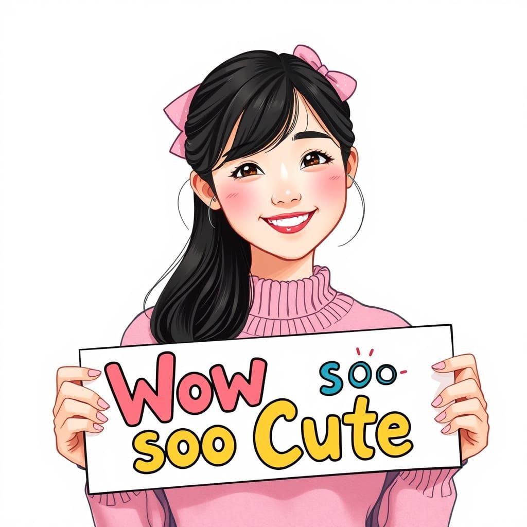 Playful Korean Woman Holds Whimsical Sign