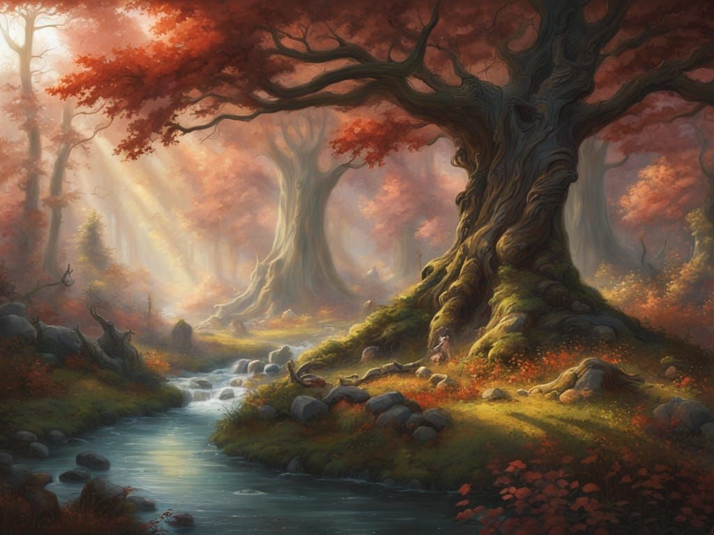 Dreamy Forest Landscape in Whimsical Style