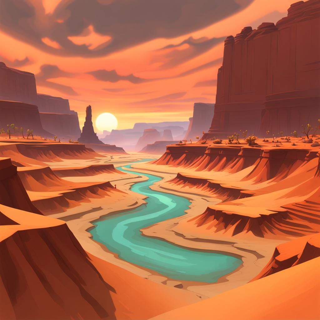 Desert Canyon Landscape in Paper Mario Style